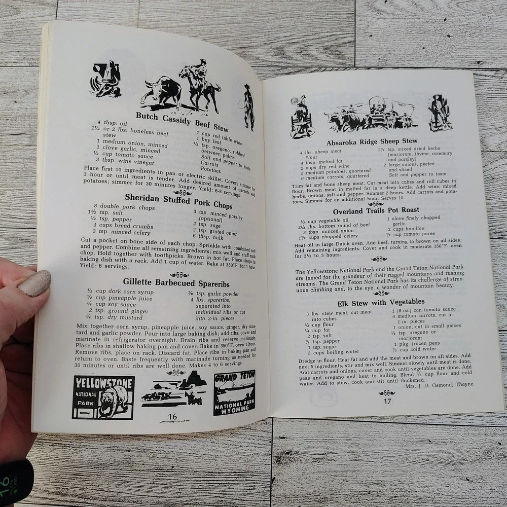 Wyoming Cookin Cookbook 1976 Herb Walker Vibrant Cover Graphics Travel Souvenier